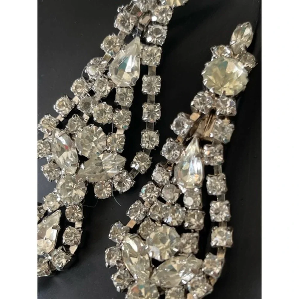 Vintage 60s Demi-Parure Set of Rhinestone Chandelier Earrings & Tennis Bracelet